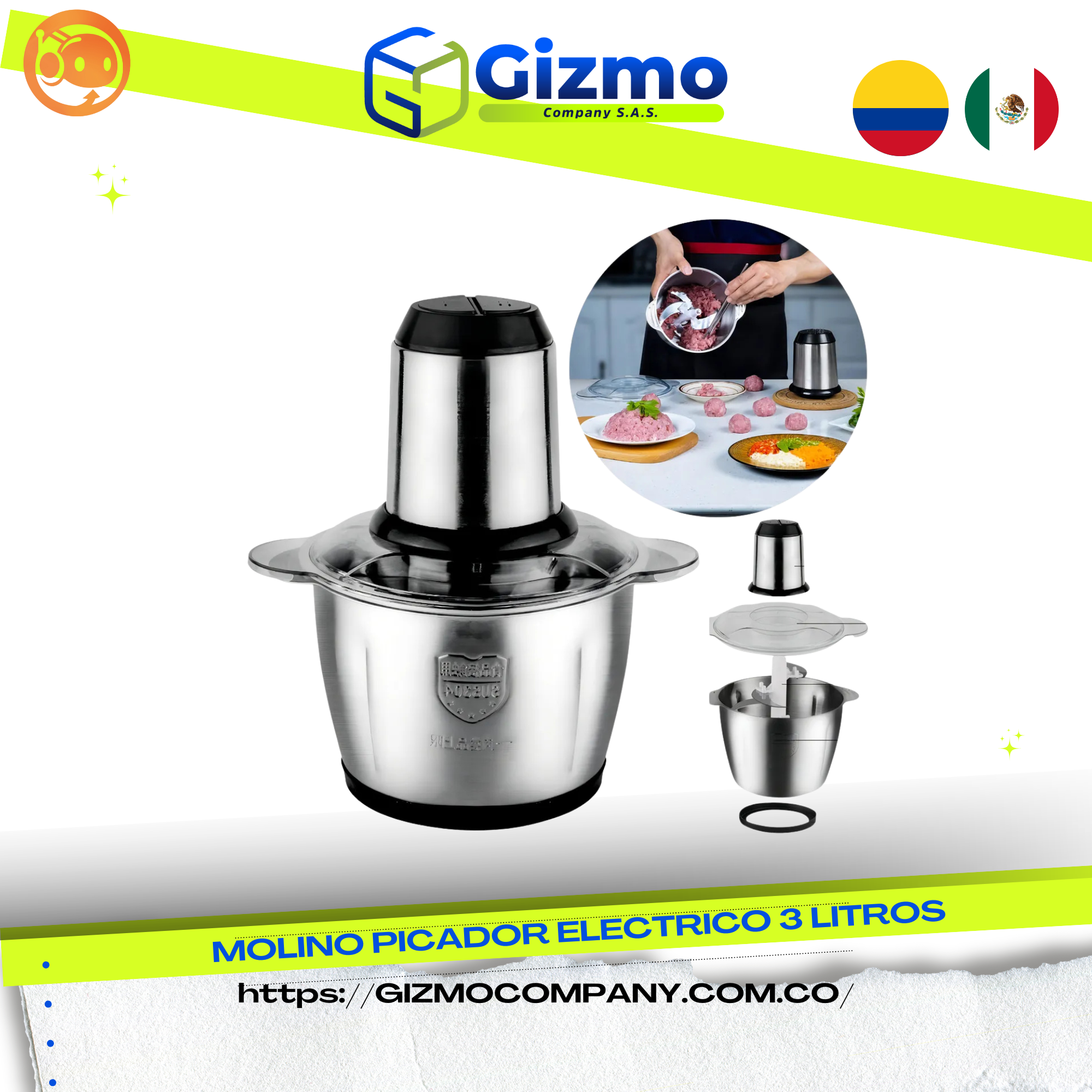 Molino Picatodo 3 Litros Plateado